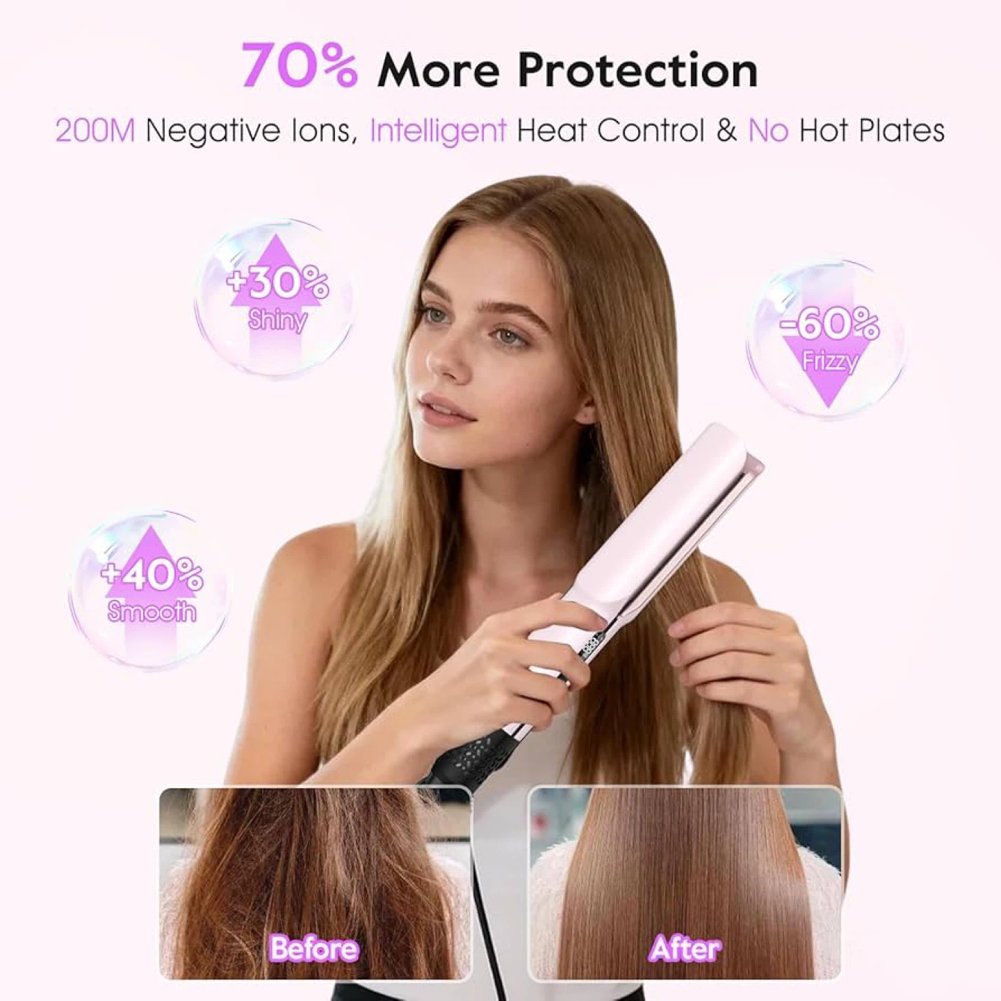 2-in-1 Hair Straightener & Dryer Brush – Pink ✨ - photo 4