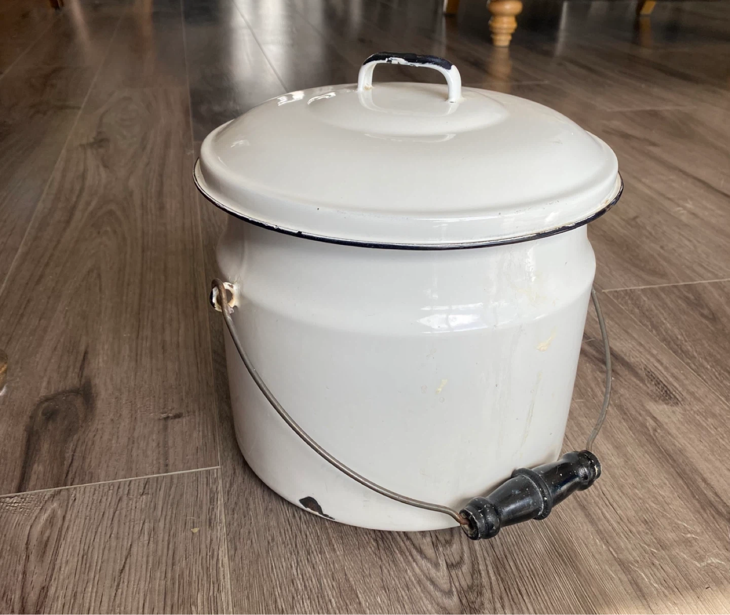 Vintage Enamel Pail with Lid