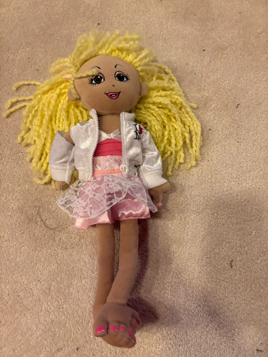Plush Doll with Pink Dress and Silver Jacket