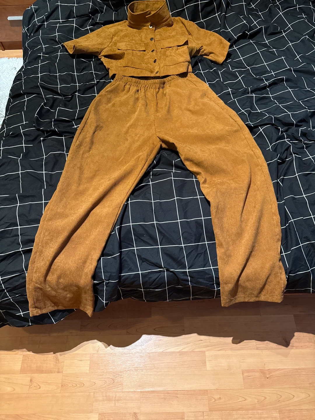 Brown Corduroy Set - Cropped Top and Wide Leg Pants