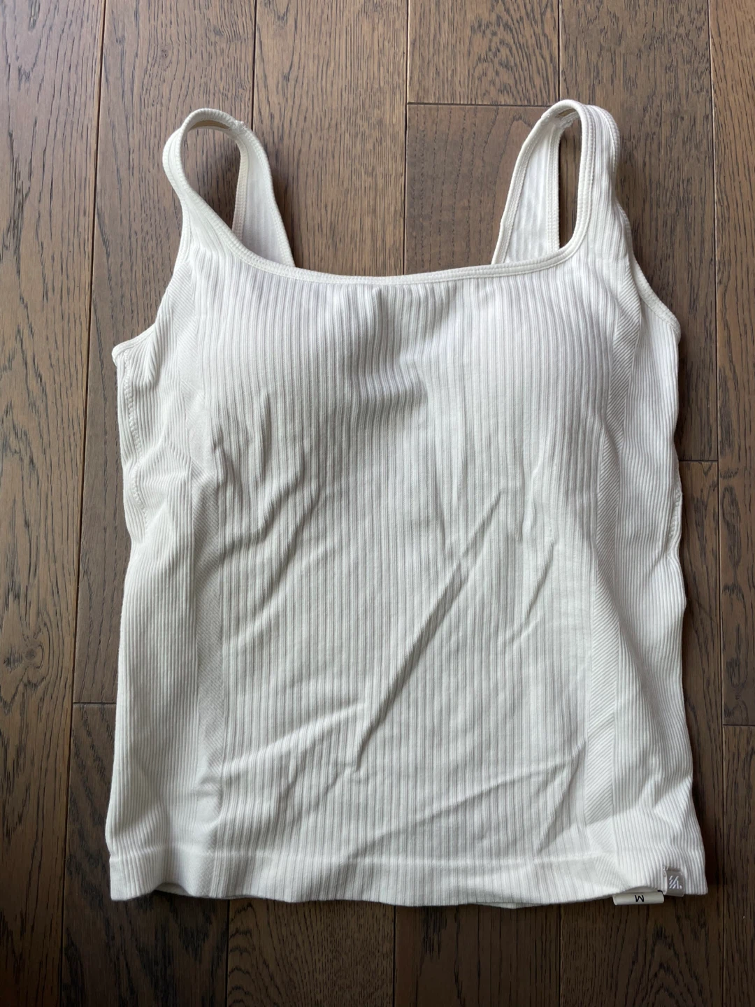 White Ribbed Tank Top with Built-in Bra, size S - photo 2