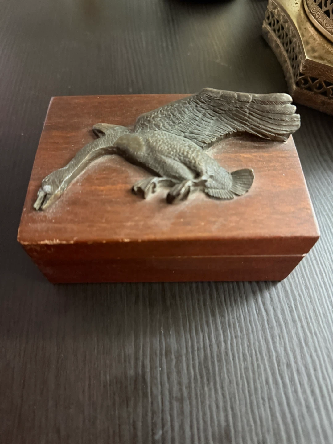 Wooden Trinket Box with Metal Goose Decal - photo 2