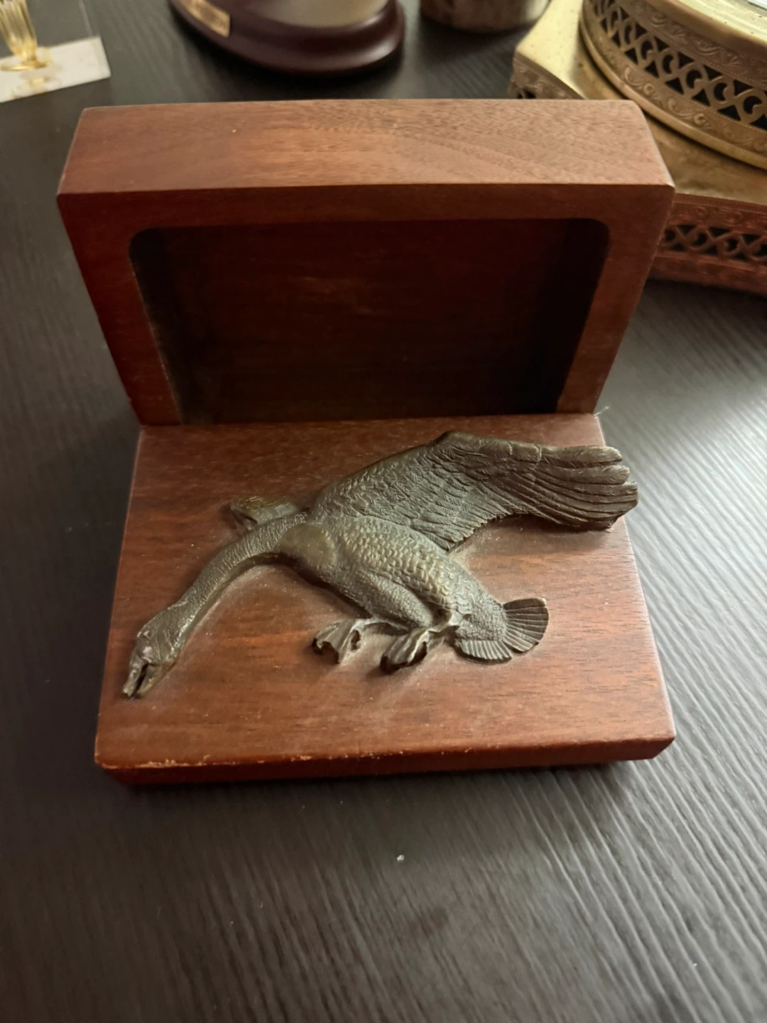 Wooden Trinket Box with Metal Goose Decal - photo 3