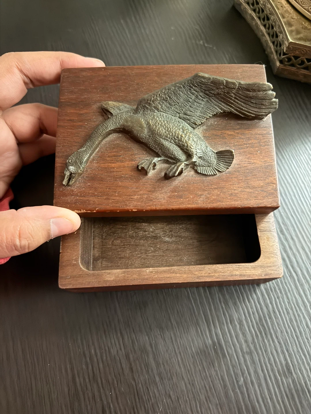 Wooden Trinket Box with Metal Goose Decal