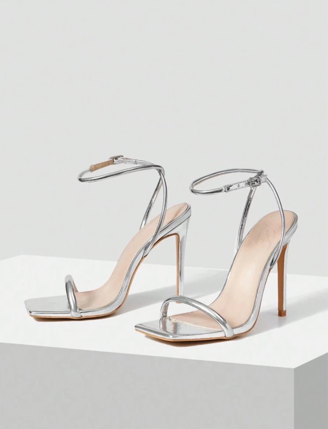 Silver Strappy Heeled Sandals