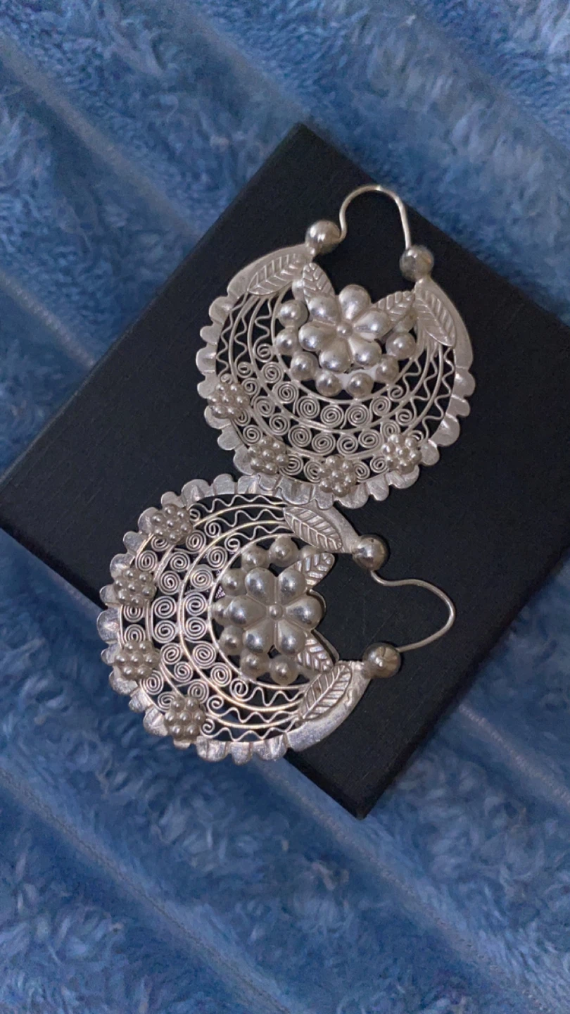 Silver Filigree Floral Hoop Earrings