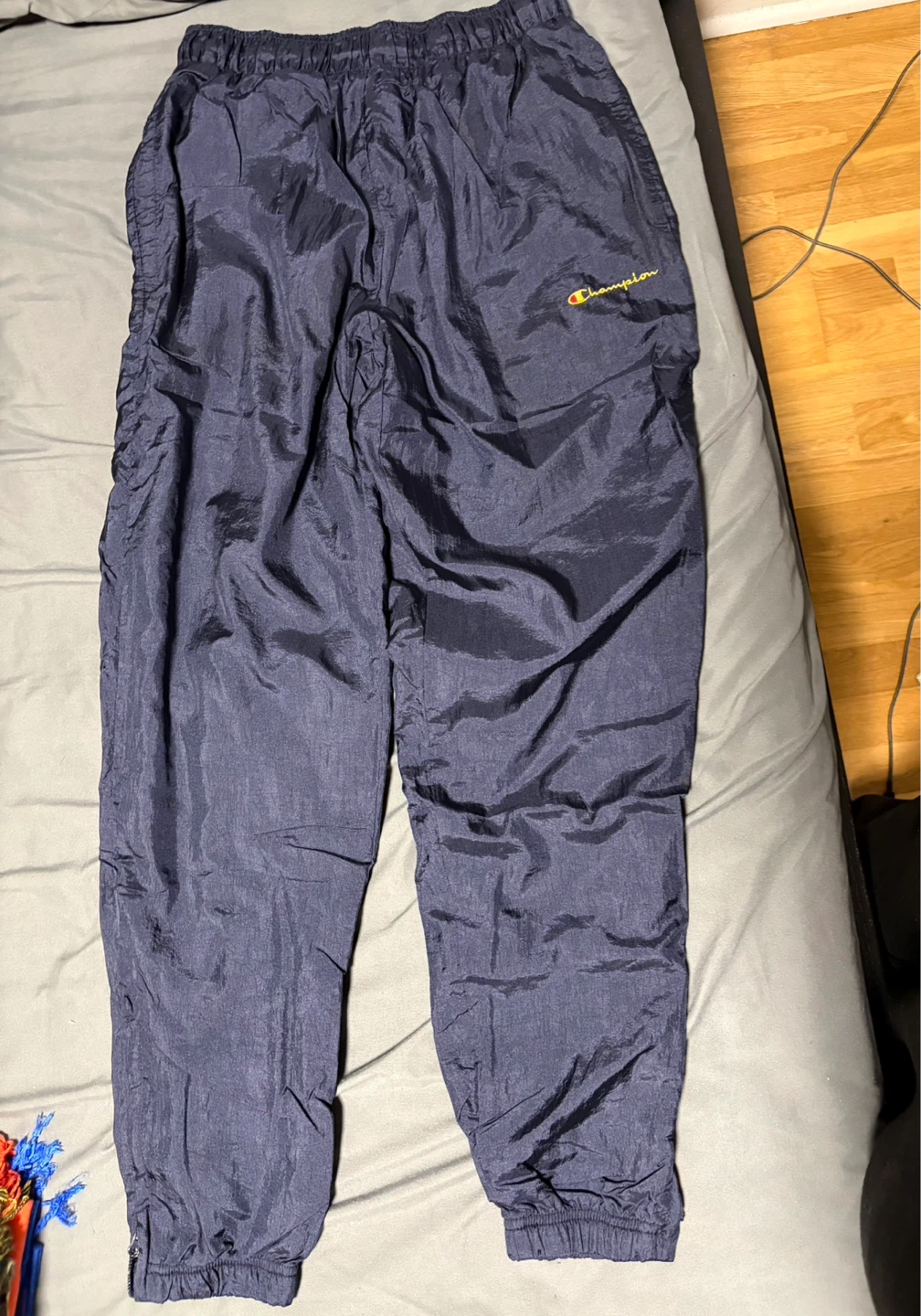 Champion Vintage Navy Nylon Track Pants Medium