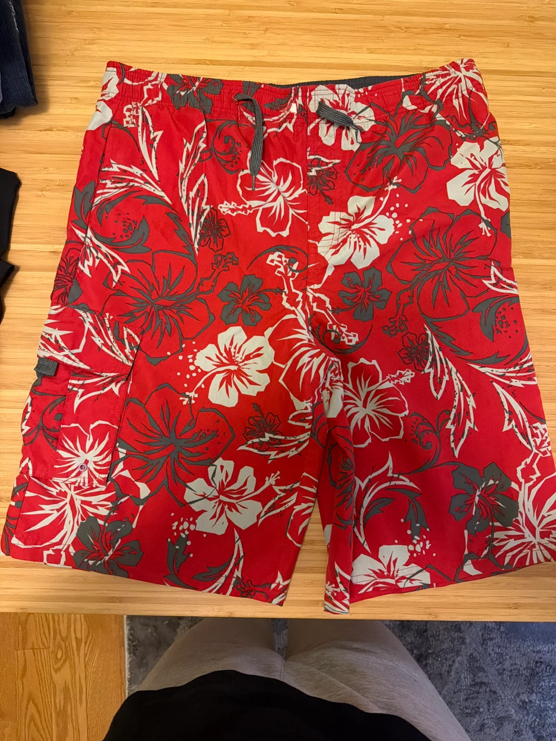 Boys Red Floral Swim Trunks