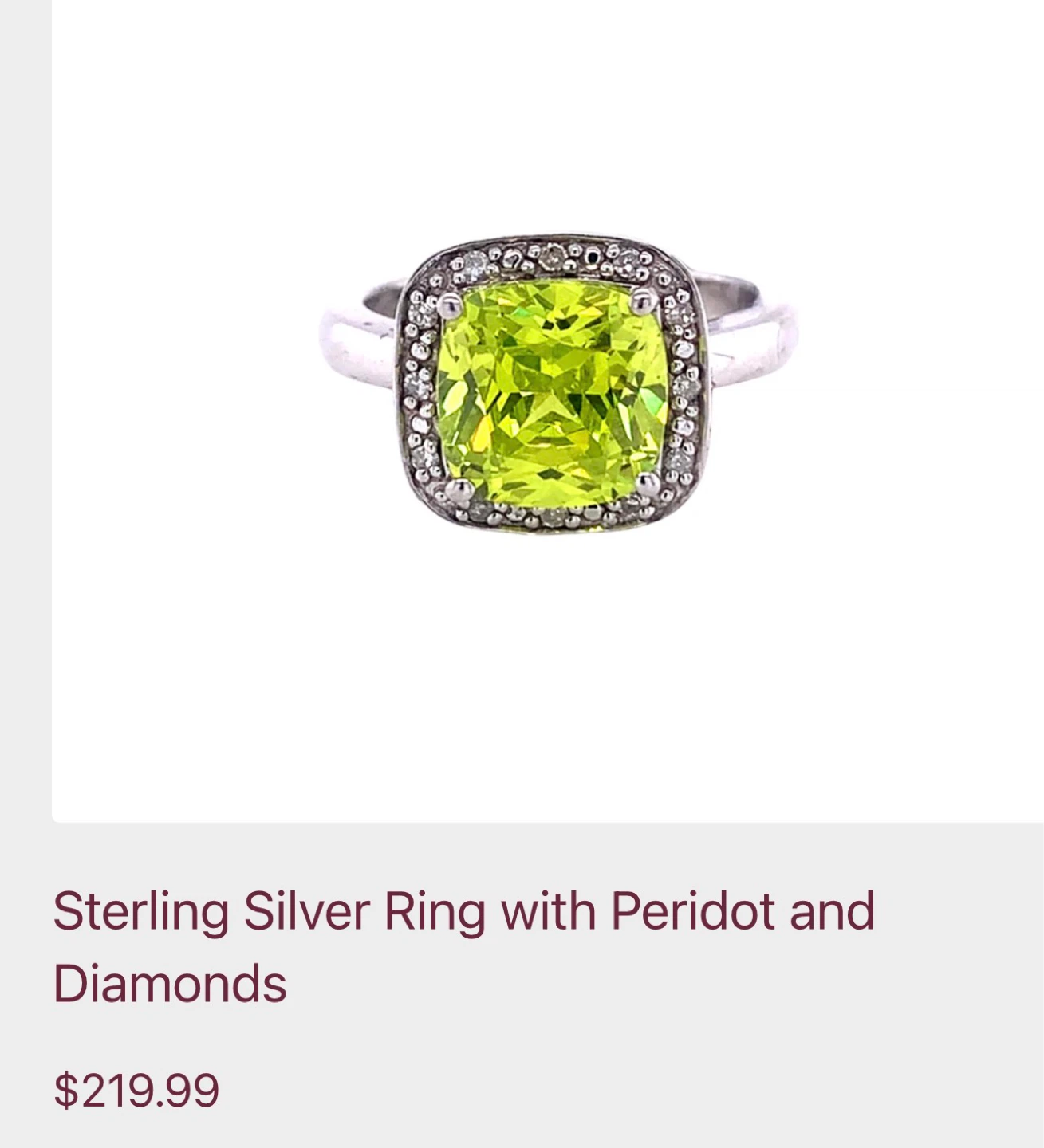 Peridot ring on 925 Silver cushion cut - photo 3