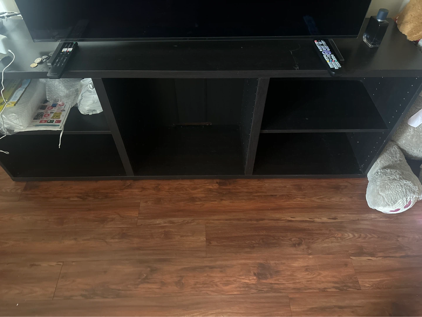 Black Media Console Stand with Shelves- tv stand