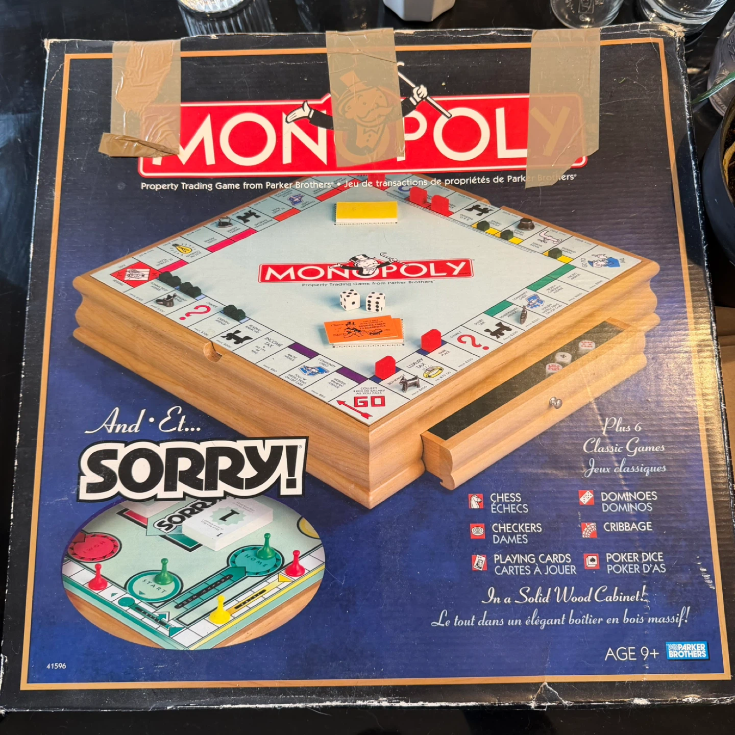 Monopoly and Sorry! Solid Wood Cabinet with 6 Classic Games