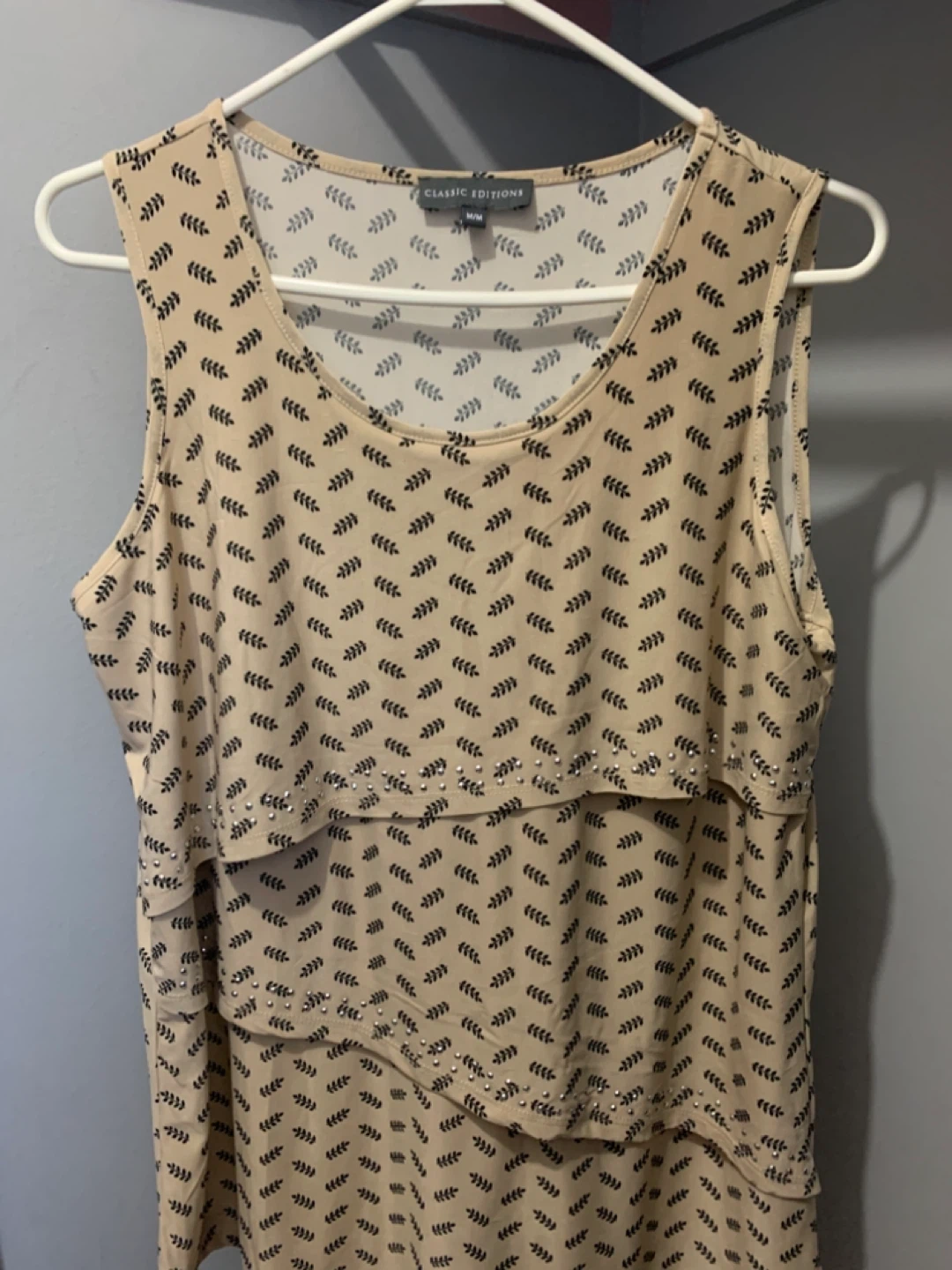 Classic Editions Women's Tan Leaf Print Sleeveless Top M - photo 2