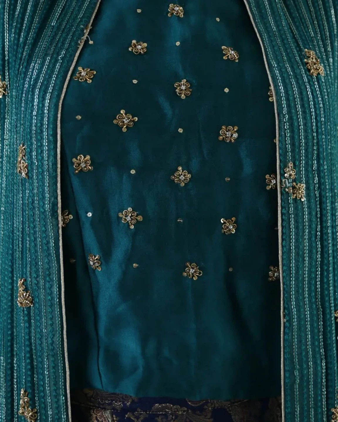 Teal & Navy Embroidered Dress with Jacket - photo 4