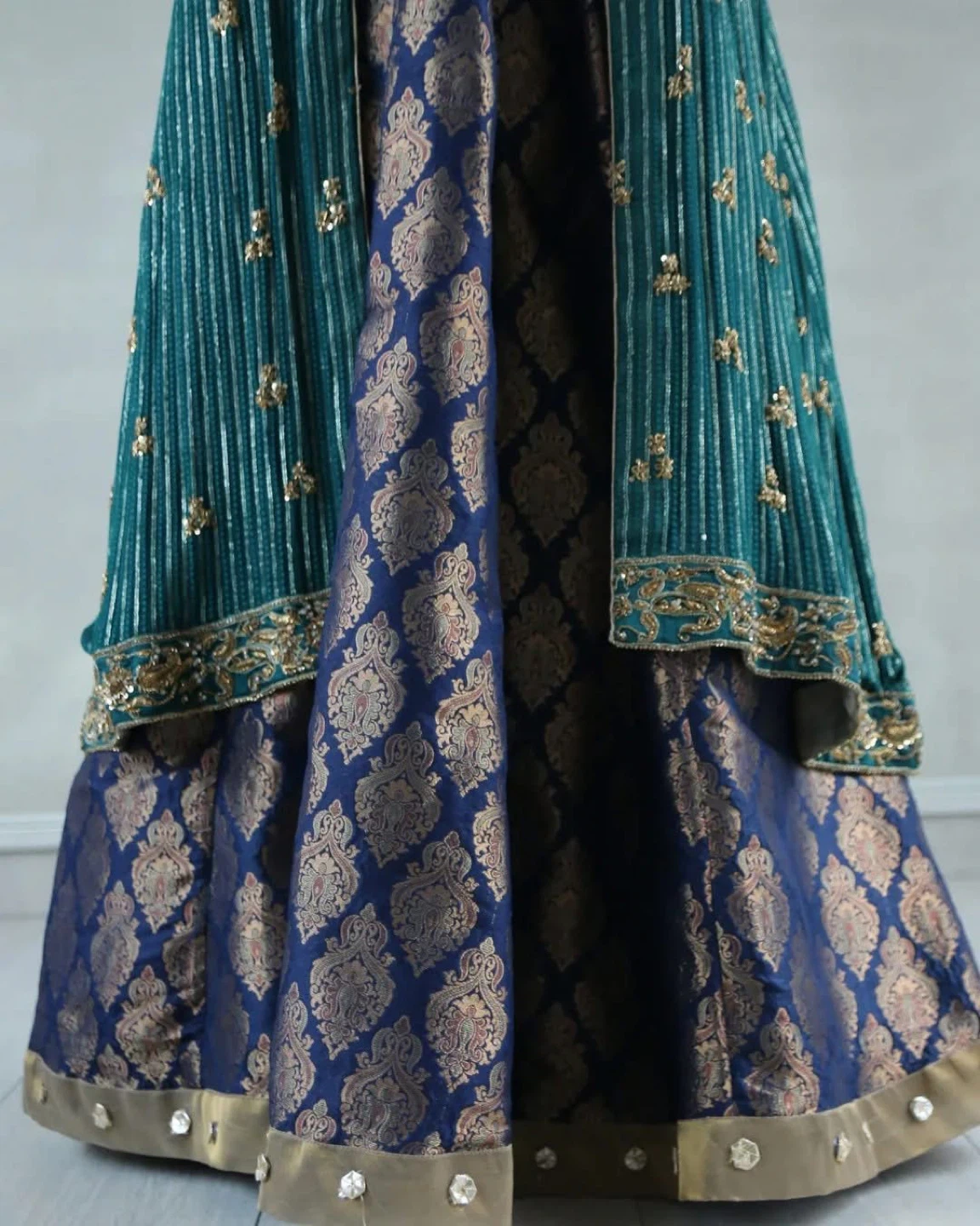 Teal & Navy Embroidered Dress with Jacket - photo 3