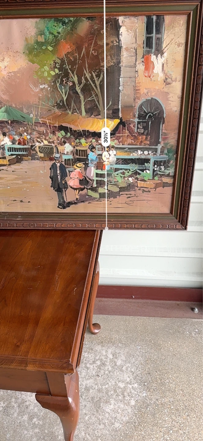 Framed Vintage Oil Painting of a Bustling European Market Scene - photo 4
