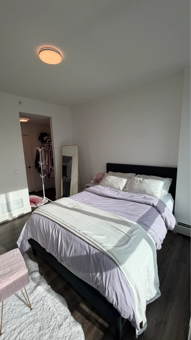 Queen size upholstered dark gray bed frame and headboard - photo 2