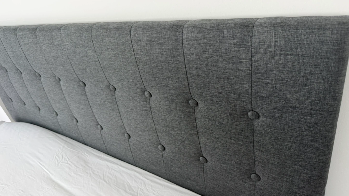Queen size upholstered dark gray bed frame and headboard - photo 3