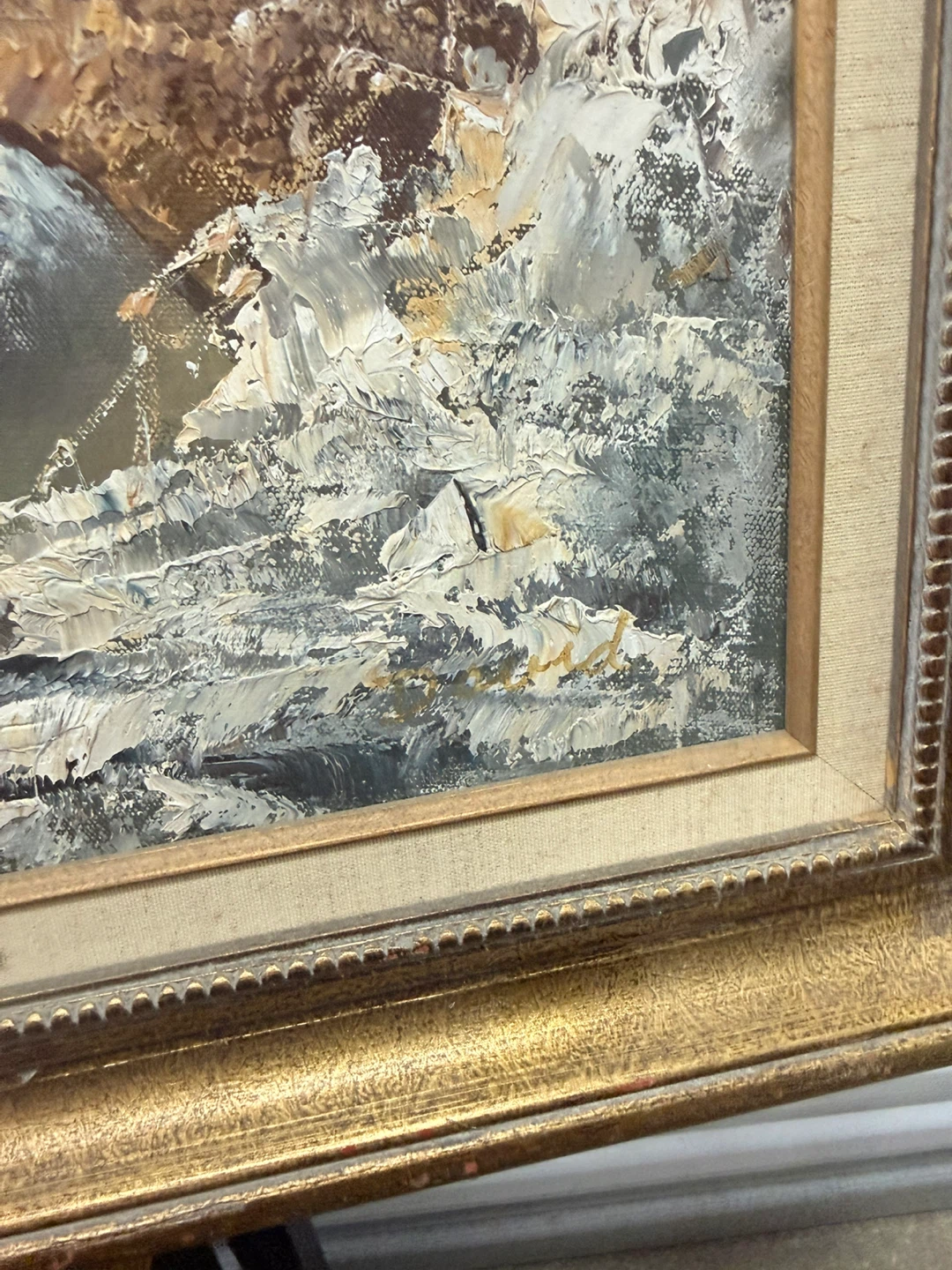 Vintage framed oil painting on canvas "Home With Stone Bridge" - photo 4