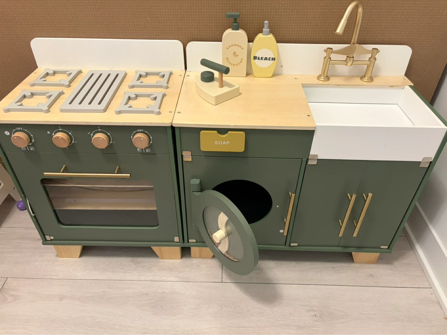 Wooden Play Kitchen with Oven, Washer, and Sink - photo 3