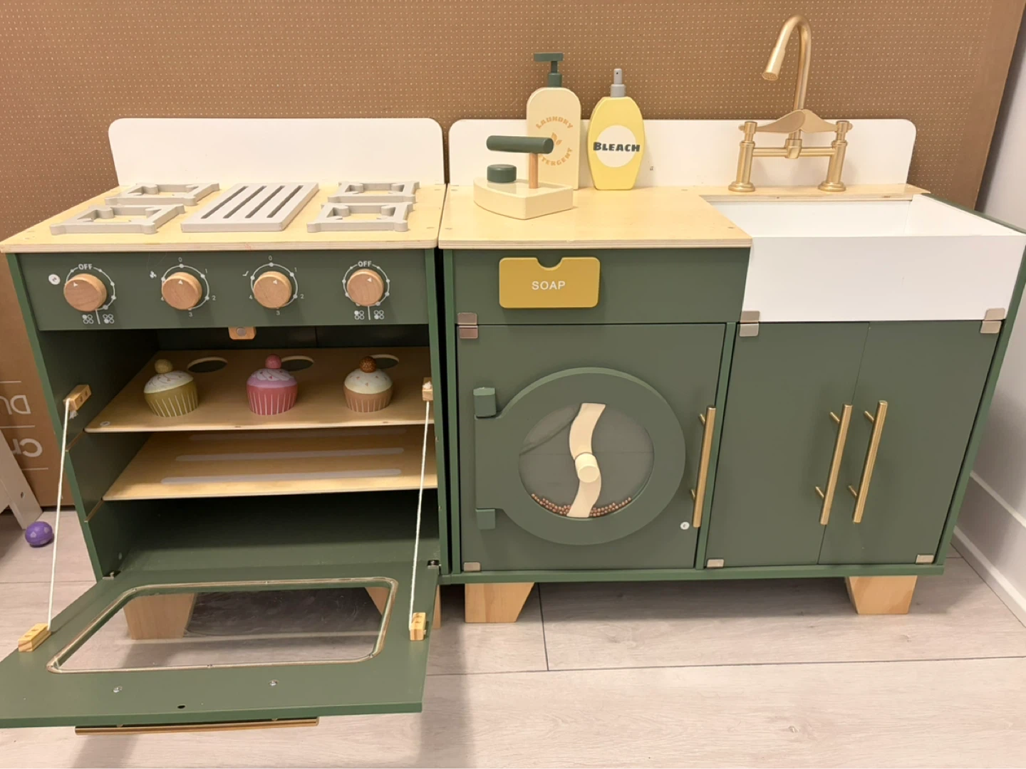Wooden Play Kitchen with Oven, Washer, and Sink - photo 4