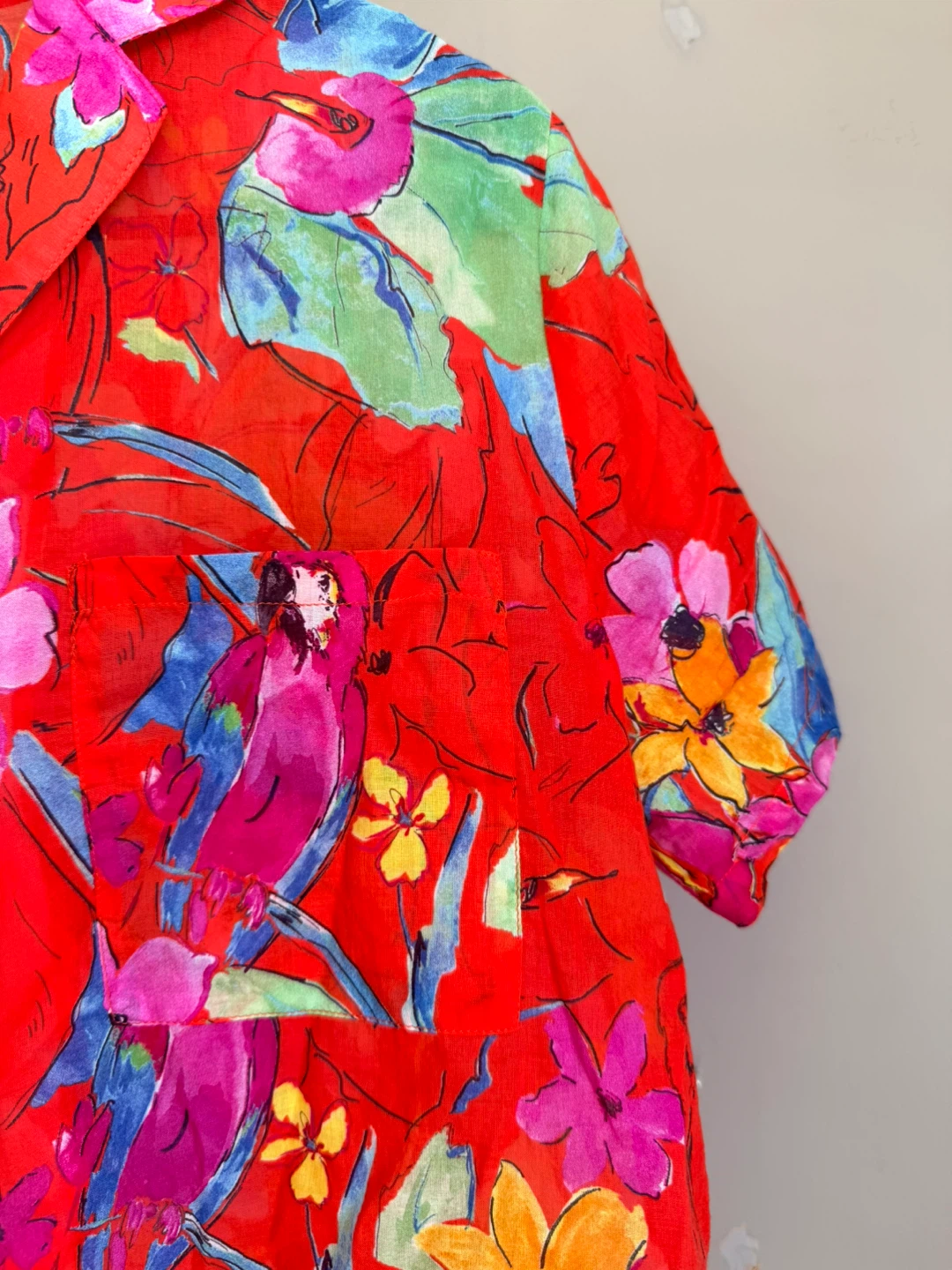 Desigual Red Floral Parrot Print Button Up Shirt Size M (new) - photo 2