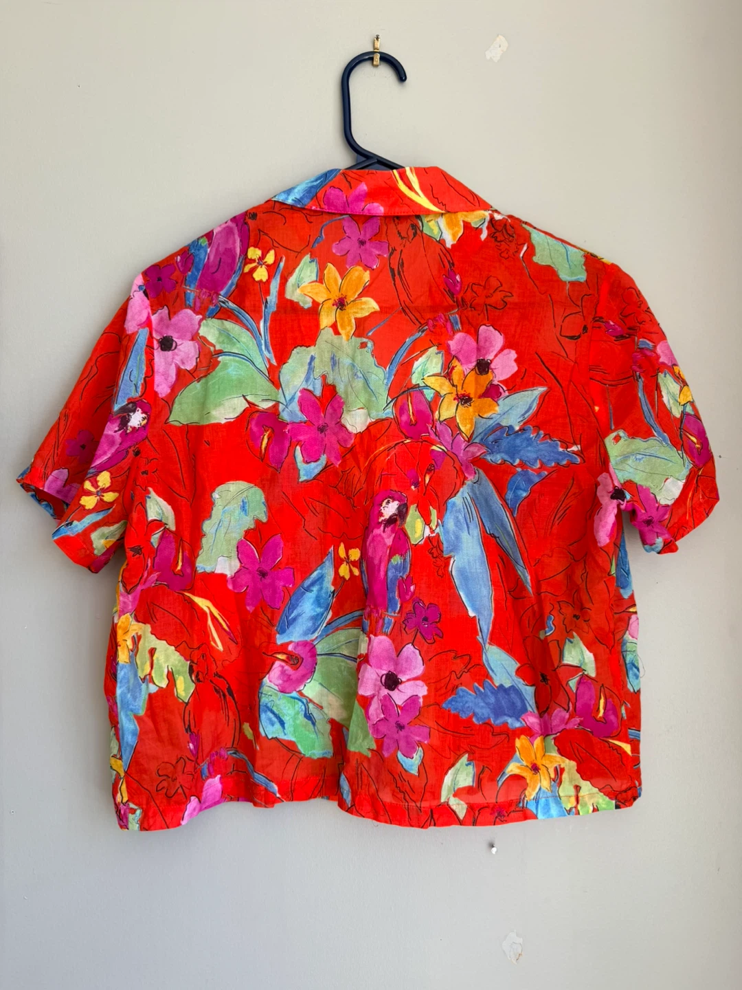 Desigual Red Floral Parrot Print Button Up Shirt Size M (new) - photo 4