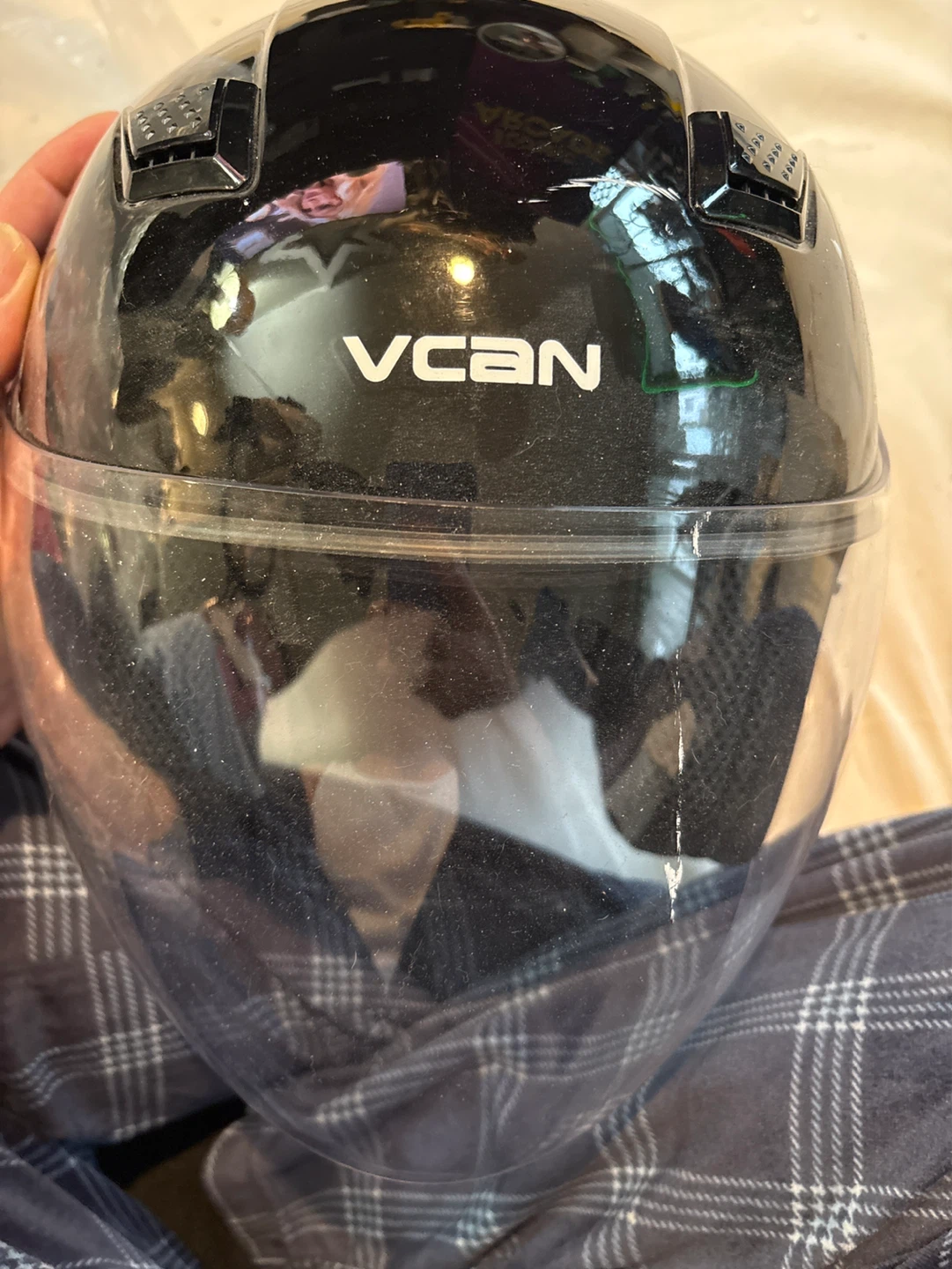 VCAN Black Motorcycle Helmet with Clear Visor