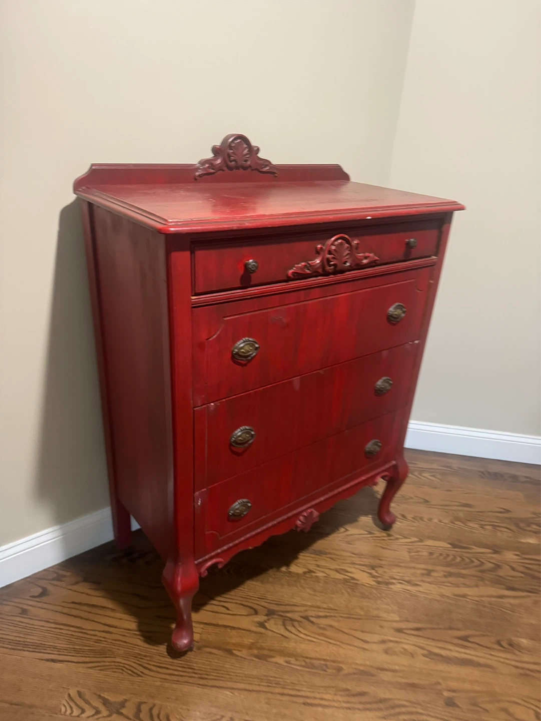 Red Vintage Dresser with Ornate Details - photo 2