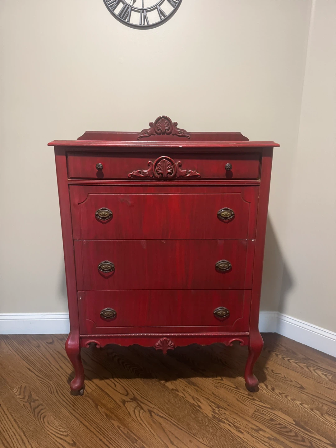 Red Vintage Dresser with Ornate Details