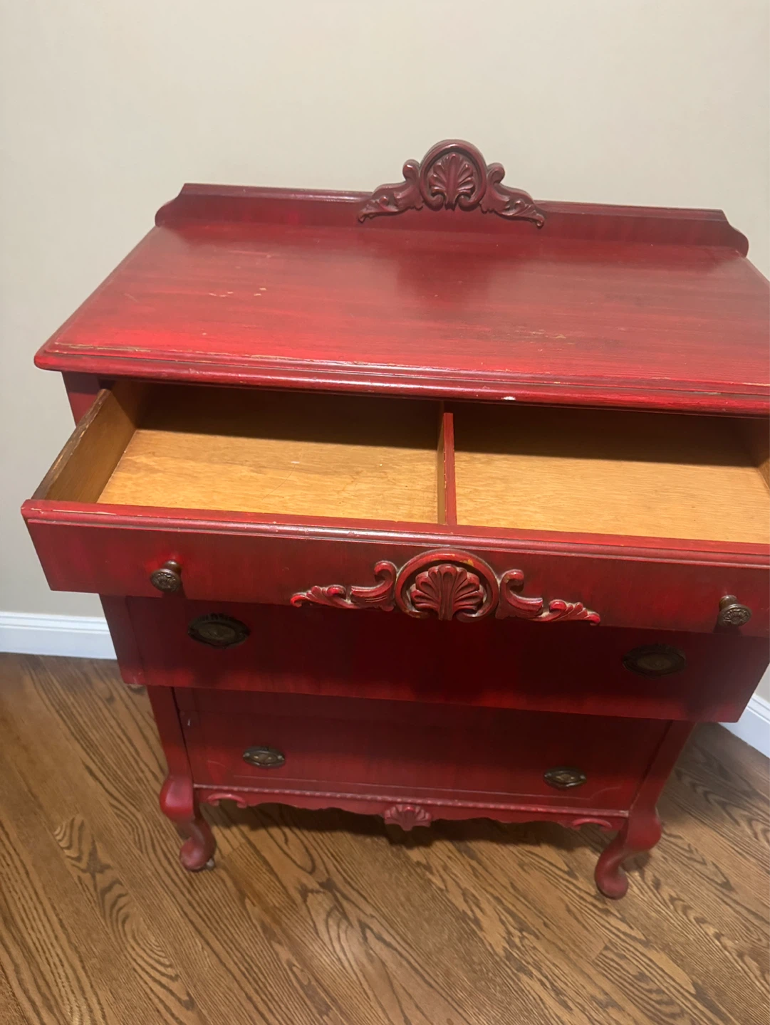 Red Vintage Dresser with Ornate Details - photo 5