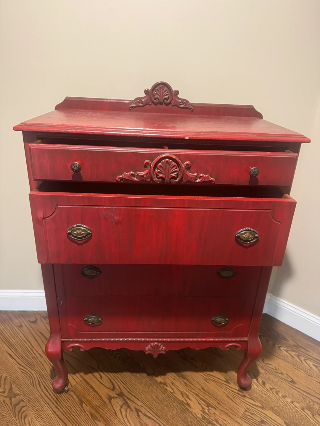 Red Vintage Dresser with Ornate Details - photo 4