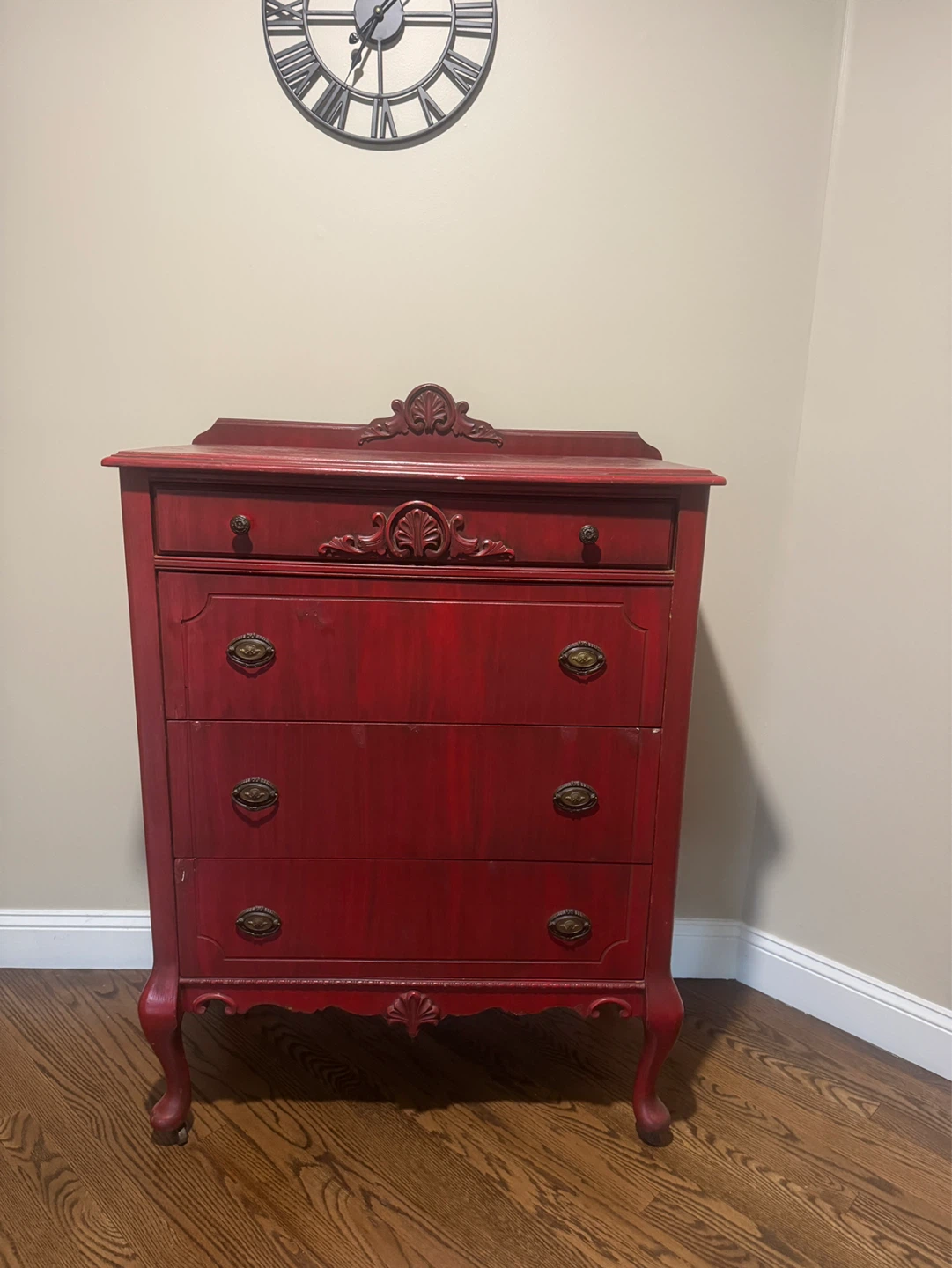 Red Vintage Dresser with Ornate Details - photo 3