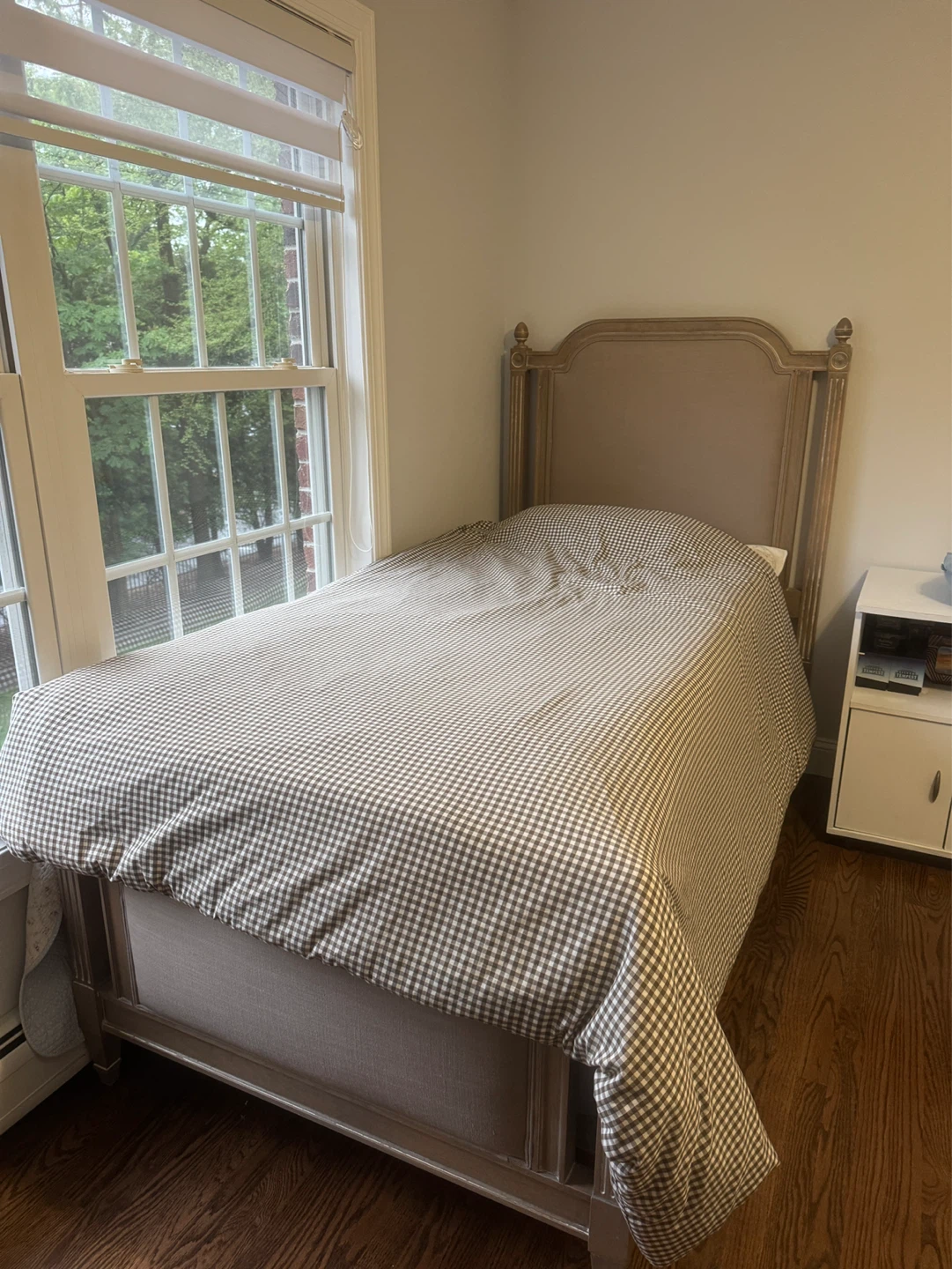 Ethan allen Wooden Twin Bed Frame with Upholstered Headboard
