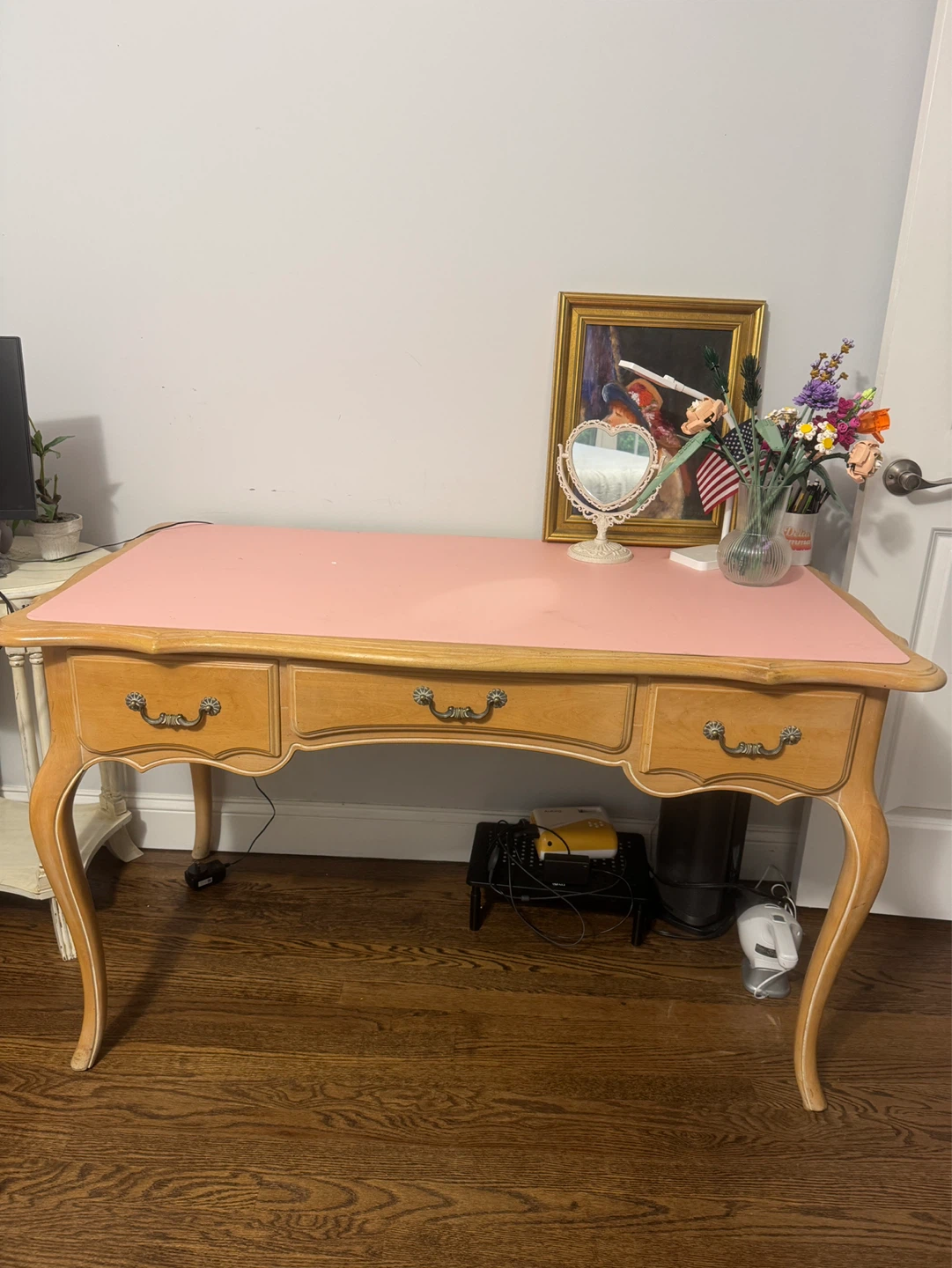 Ethan Allen Wood Vanity Desk with Pink Top