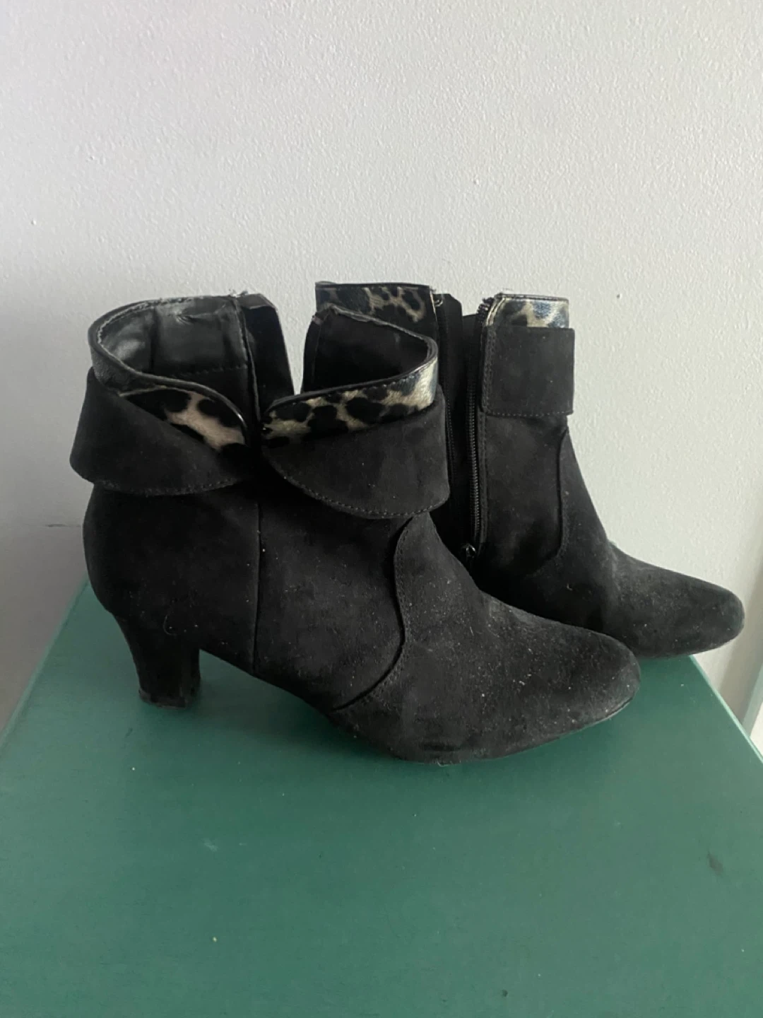 Black Ankle Boots with Leopard Print Accent - photo 2