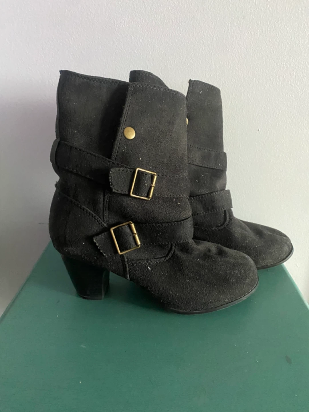 Black Heeled Ankle Boots with Buckles