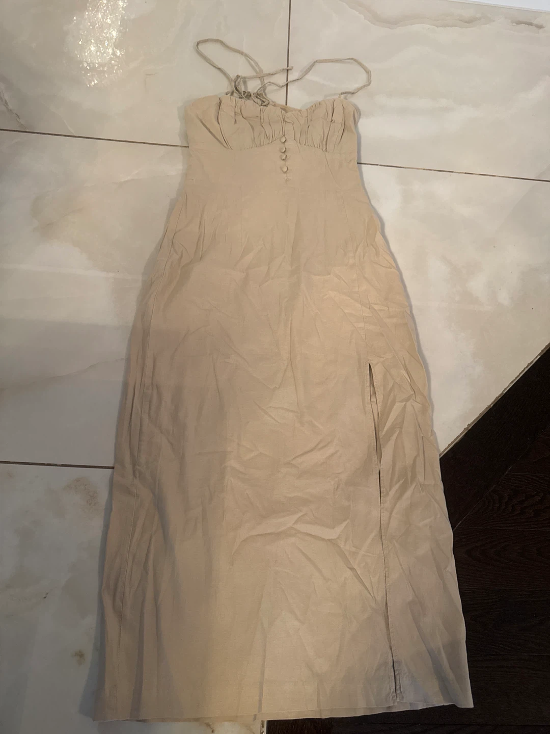 Tan Maxi Dress with Side Slit