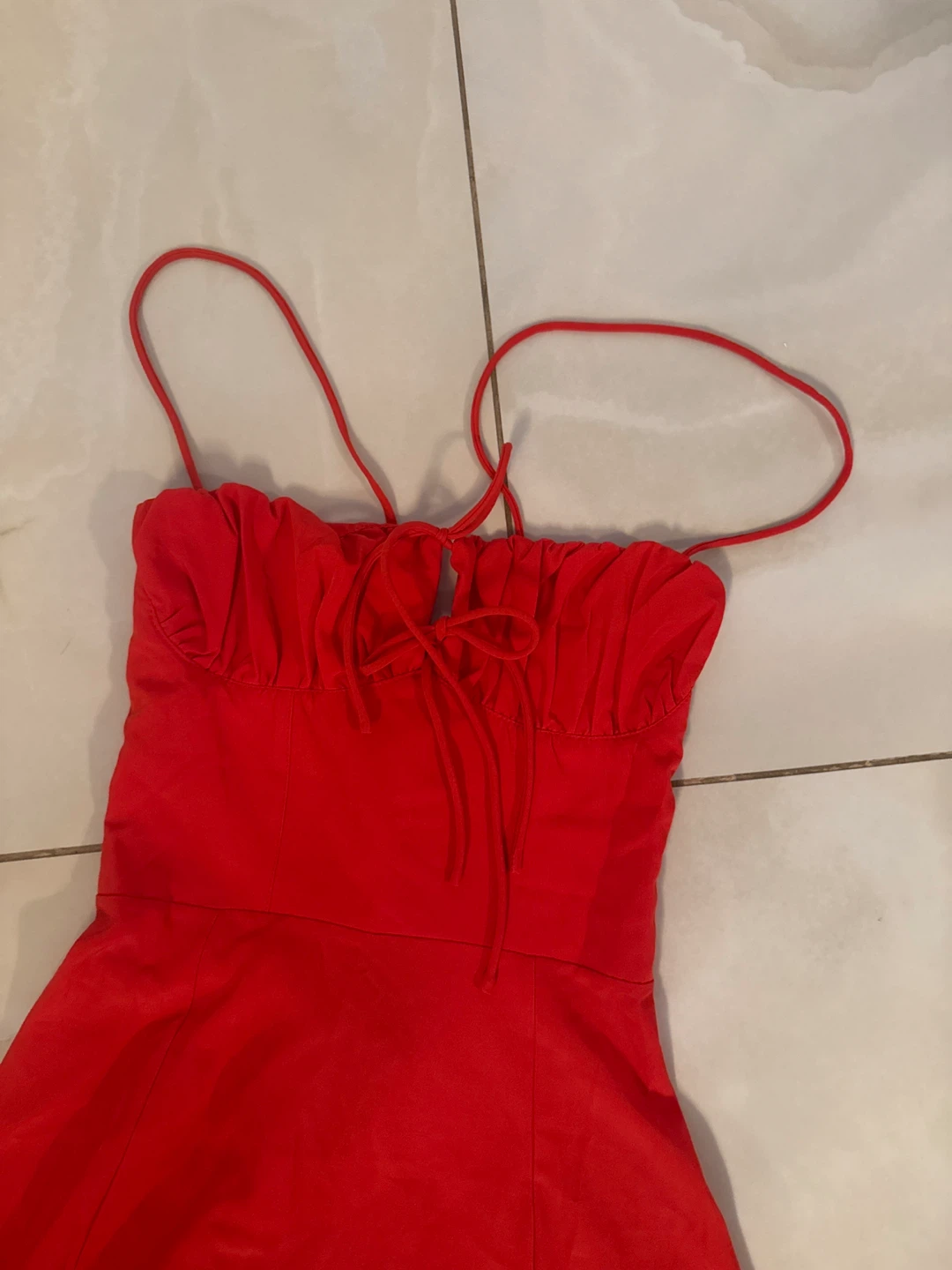 Red Maxi Dress with Lace-Up Back - photo 2