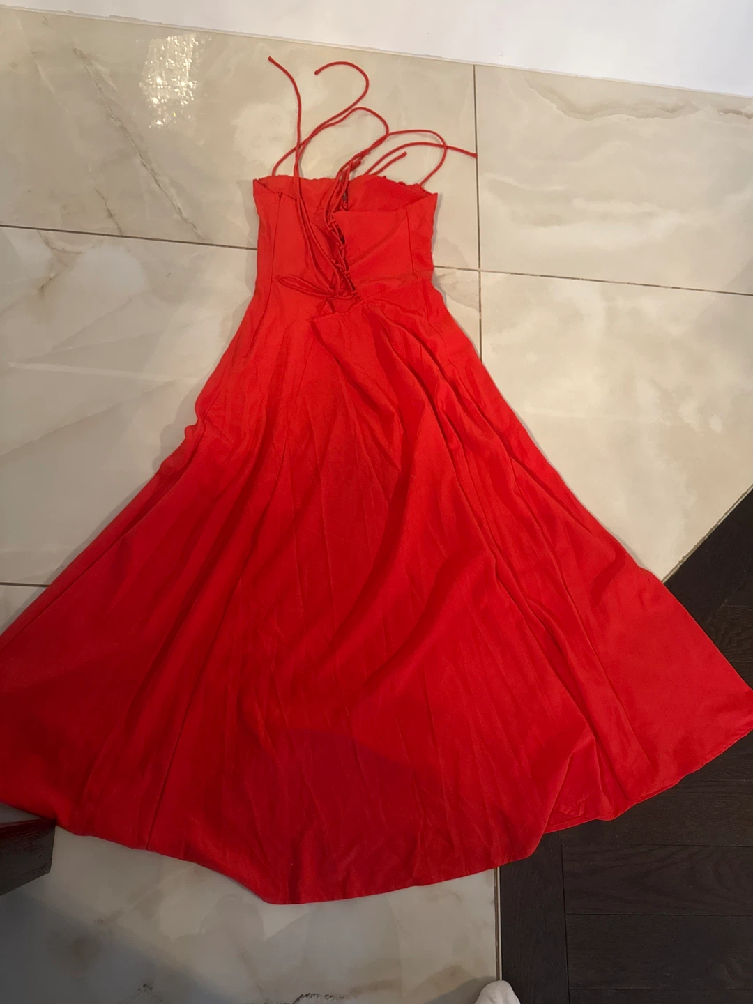 Red Maxi Dress with Lace-Up Back - photo 4