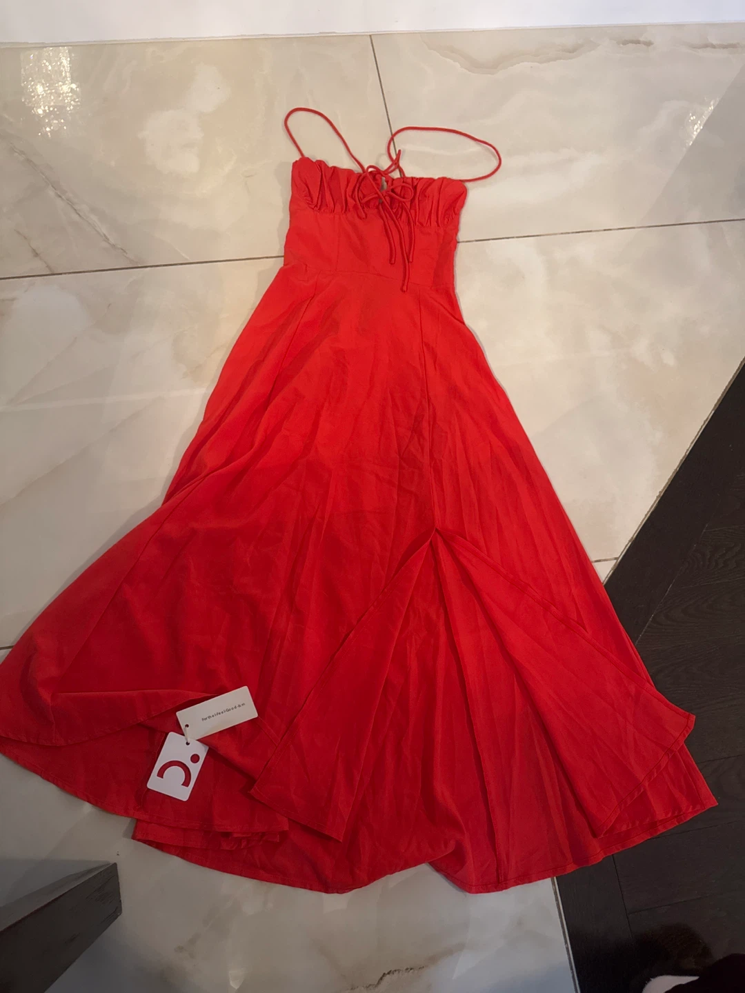 Red Maxi Dress with Lace-Up Back