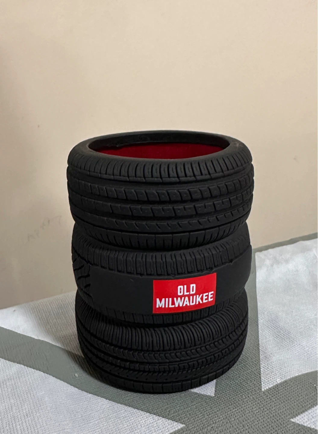 Old Milwaukee Tire-Themed Container koozie