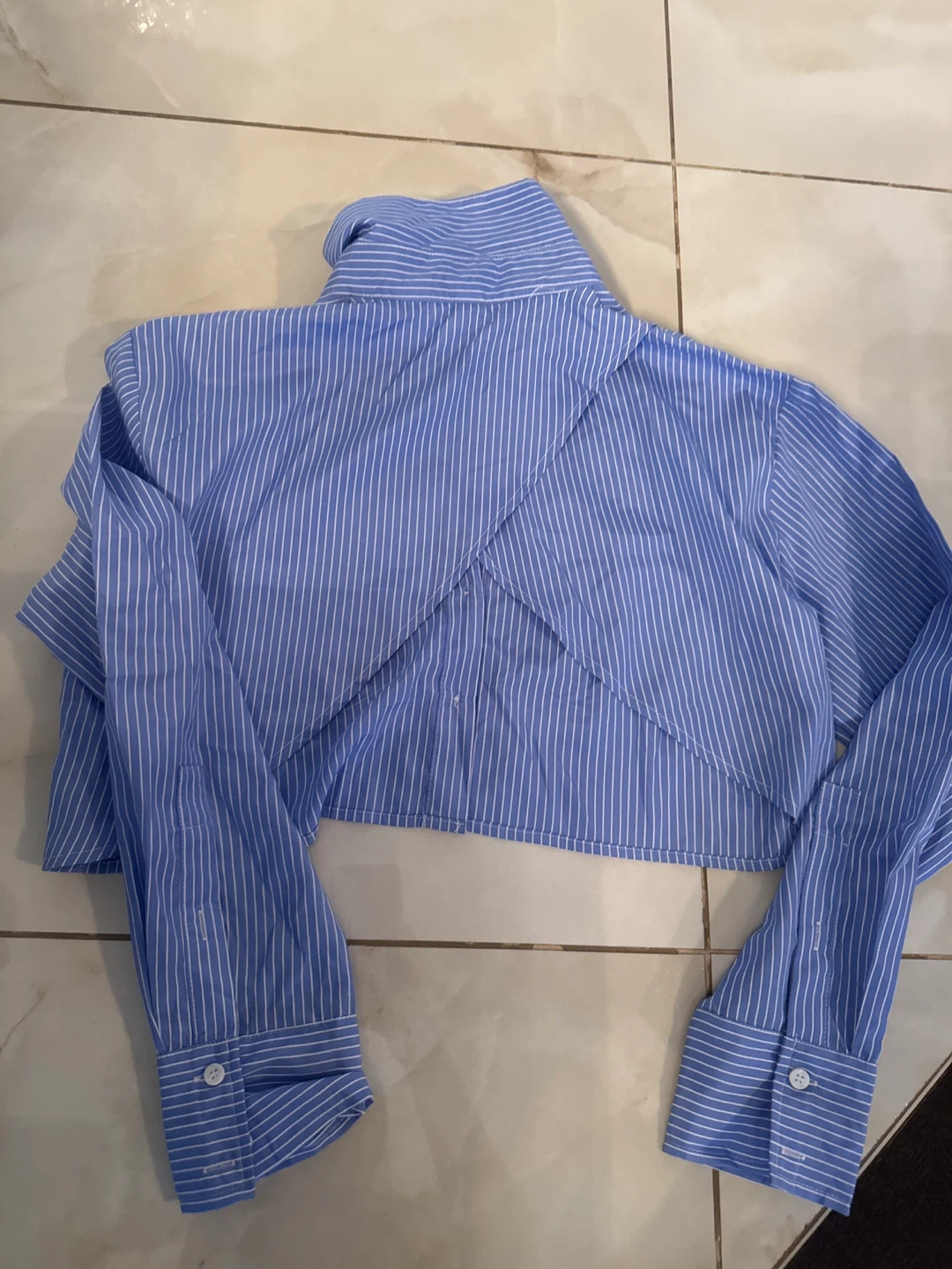 CAMMENSE Blue Stripe Cropped Button-Up Shirt - Size S - photo 5