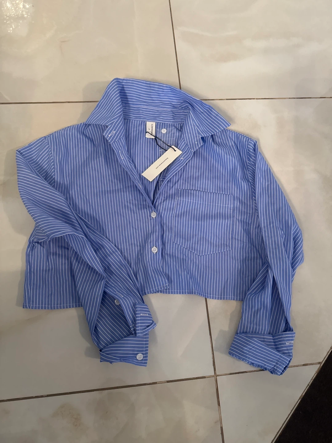 CAMMENSE Blue Stripe Cropped Button-Up Shirt - Size S