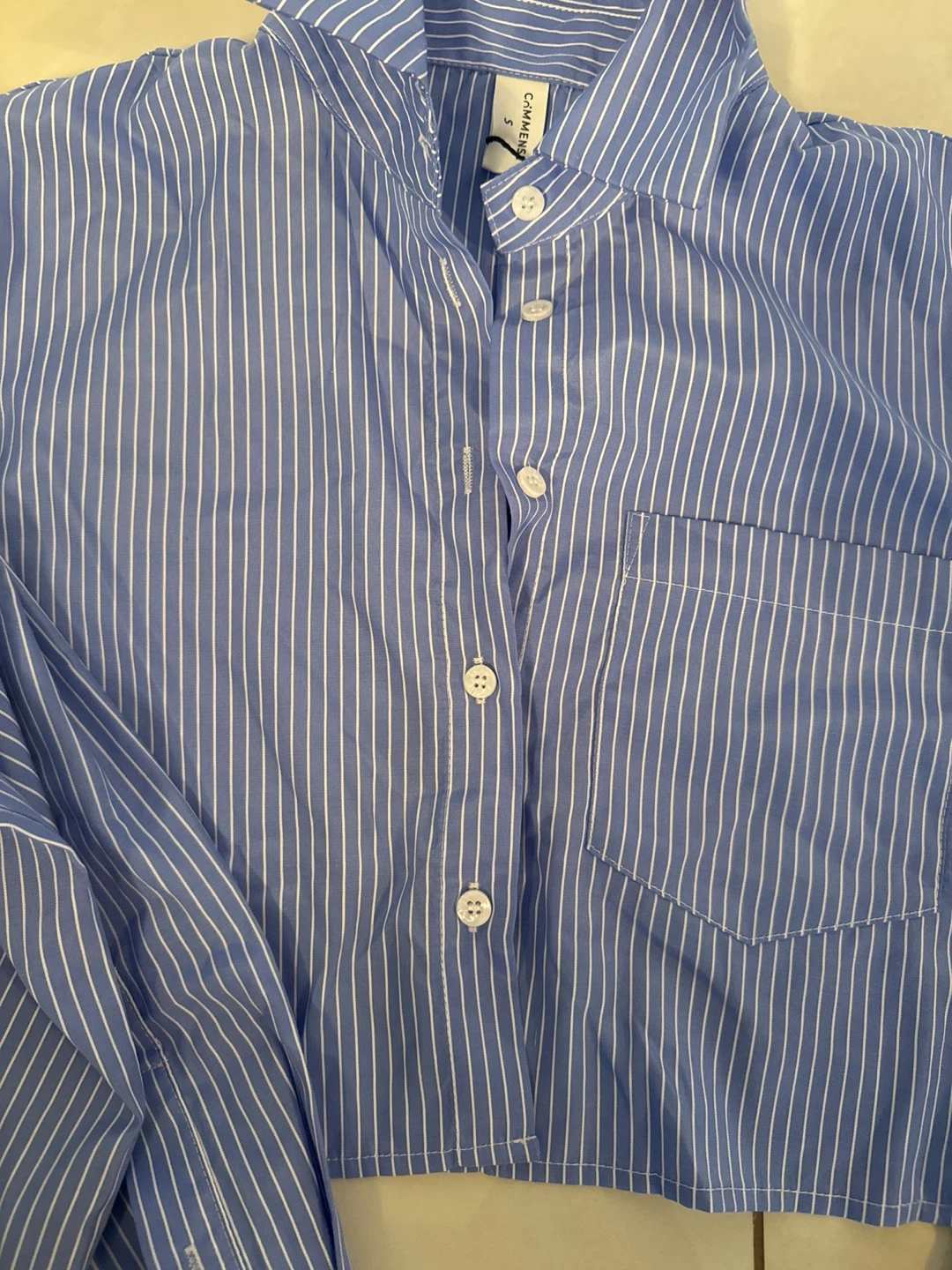 CAMMENSE Blue Stripe Cropped Button-Up Shirt - Size S - photo 3