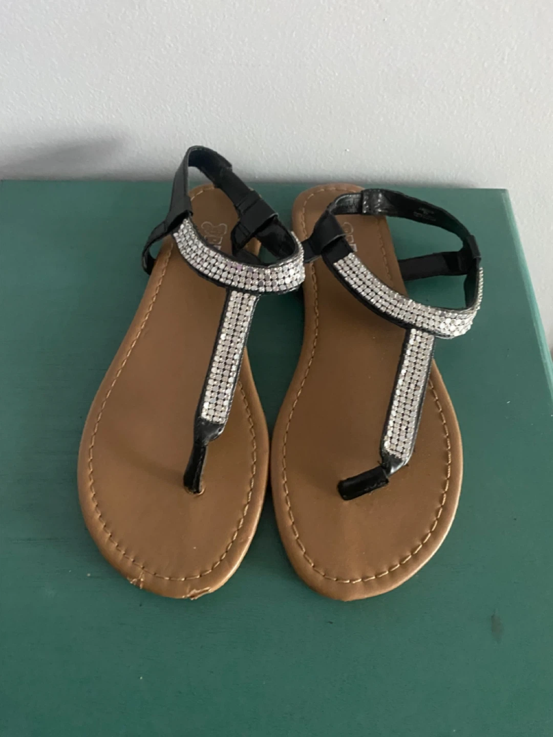 Black jeweled strap sandals