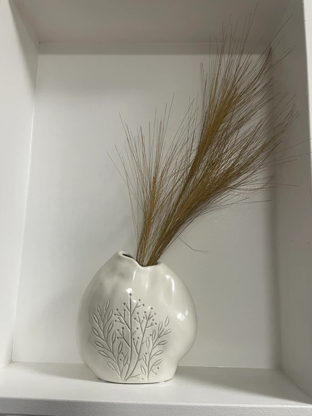 White Ceramic Vase with Botanical Embossing
