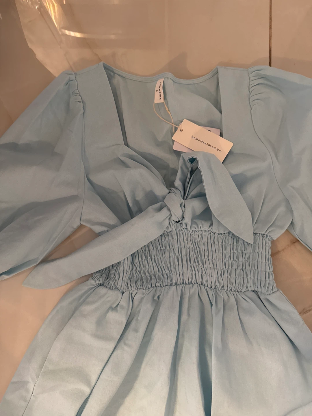 Commense Blue Puff Sleeve Midi Dress - Size L - photo 2