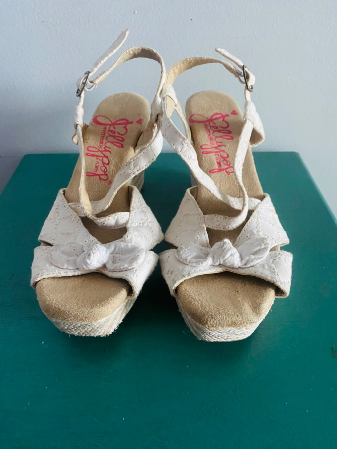 Jellypop White Wedge Sandals with Bows