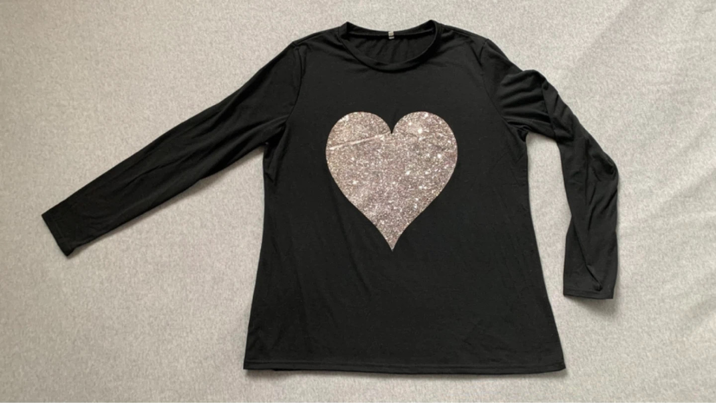 Black Long Sleeve Shirt with Giant Heart - Size XL