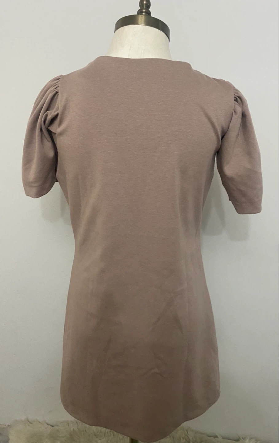 Pull-On Brown Short Sleeve Puff Sleeve Dress - photo 2